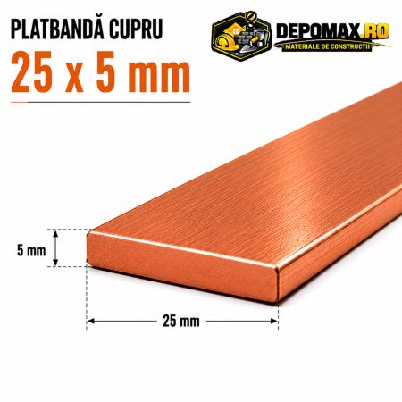Platbanda cupru 25 x 5 mm – lungime 4 metri – EN Cu-ETP